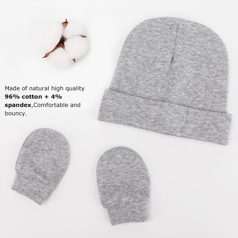 DRESHOW BQUBO Baby Hats and Mittens Infant Cotton Beanie Gloves No Scratch Set Newborn Hospital Hat for Boys Girls - Image 5